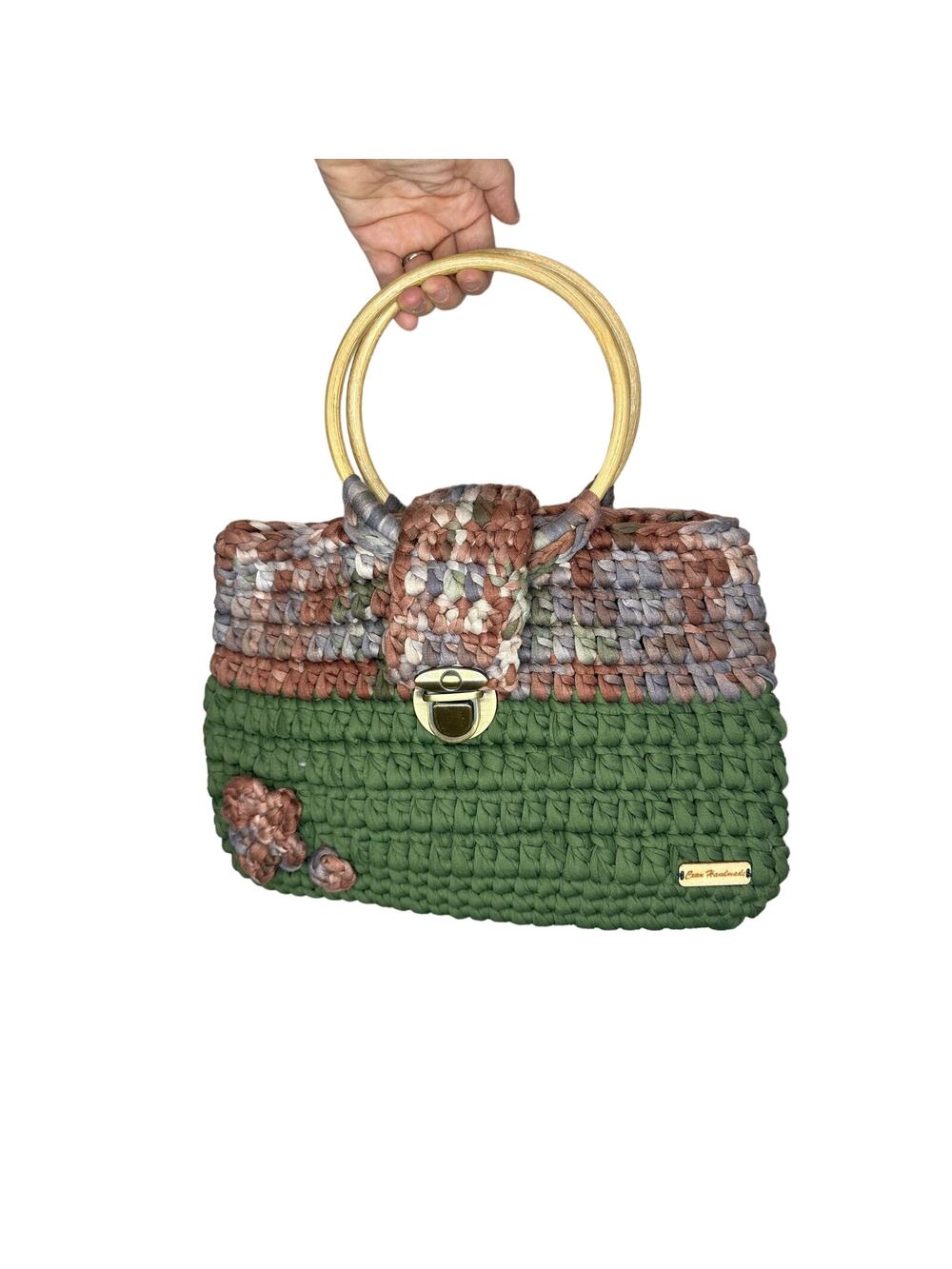 Cxan Handmade Purse- Jersey Knit type Fabric with Bamboo Handles